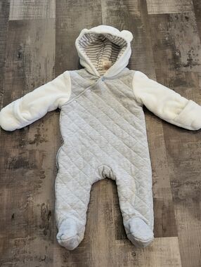 First Wish Baby Quilted Pram Suit Hooded Gray 6-9 Months Zip Up